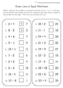 greater than less than - worksheet 18