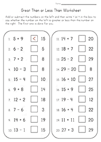 greater than less than - worksheet 20