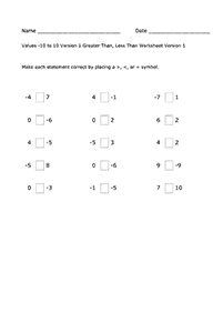 greater than less than - worksheet 58