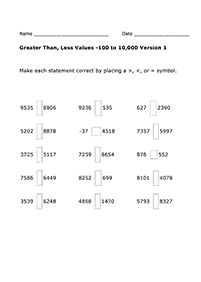 greater than less than - worksheet 70