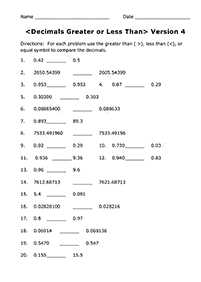 greater than less than - worksheet 74
