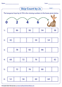 skip counting - fill in the missing numbers - worksheet 105