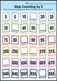 skip counting - fill in the missing numbers - worksheet 13