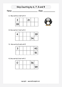 skip counting - fill in the missing numbers - worksheet 19