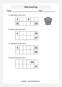 skip counting - fill in the missing numbers - worksheet 23