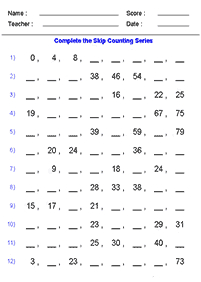 skip counting - fill in the missing numbers - worksheet 52