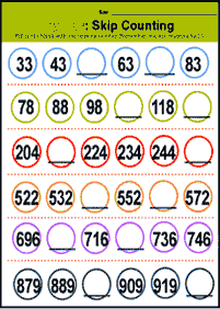 skip counting - fill in the missing numbers - worksheet 54