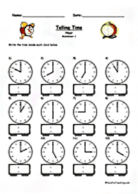 telling the time (clock) - worksheet 124