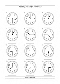 telling the time (clock) - worksheet 66