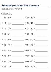 Subtraktion für Kinder - Arbeitsblatt 100