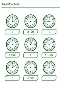 Aprender a leer la hora (reloj) – hoja de actividad 8