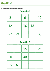 Contando de a números – Rellena los números faltantes  - hoja de actividad 24