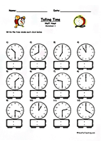 시간말하기 (시계) –학습지 123