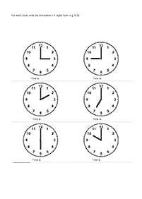 시간말하기 (시계) –학습지 6