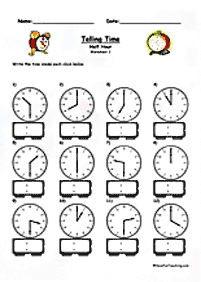 Memberitahu masa (jam) – lembaran kerja 123