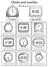 Dizendo as horas (relógio) - ficha de exercício 2