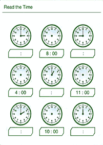 Dizendo as horas (relógio) - ficha de exercício 8